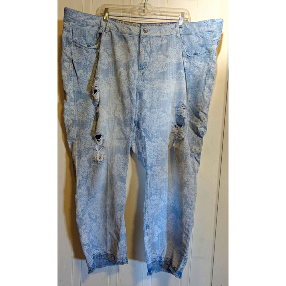 Y2K REWASH Women's Size 24 Light Wash Blue Floral Paisley Distressed Denim Jeans